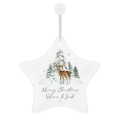 Personalised Christmas Ceramic Star Decoration - Winter Forest
