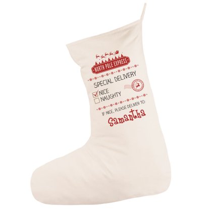 Personalised Christmas Cotton Stocking - Naughty or Nice