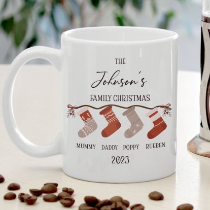 Personalised Christmas Family Stockings Mug Photo 3