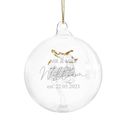 Personalised Christmas Gold Star Glass Bauble for Couples