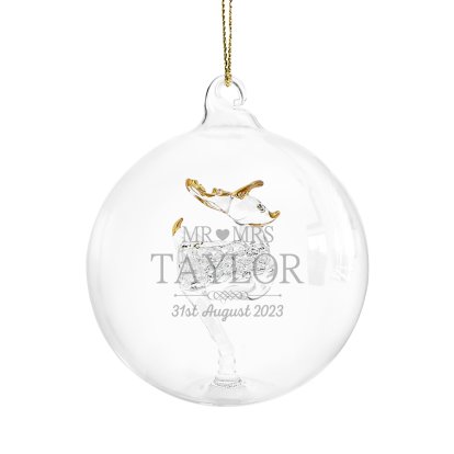 Personalised Christmas Gold Star Glass Bauble for Mr & Mrs