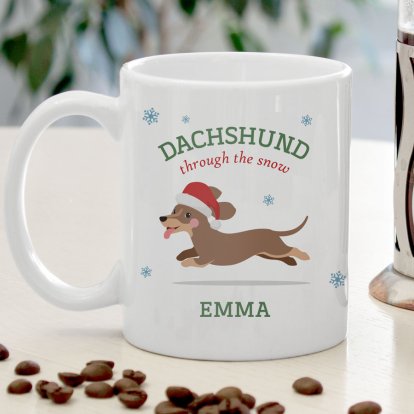 Personalised Christmas Mug - Dachshund Through The Snow 