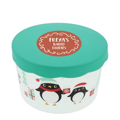 Personalised Christmas Penguin Storage Container 