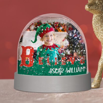 Personalised Christmas Snow Dome - Photo & Message 