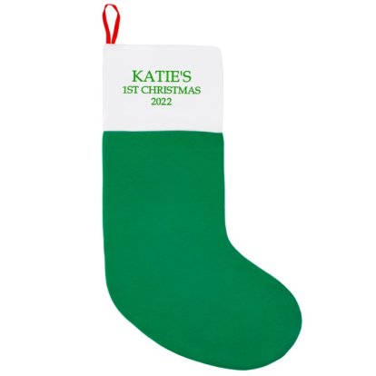 Personalised Embroidered Green 1st Stocking