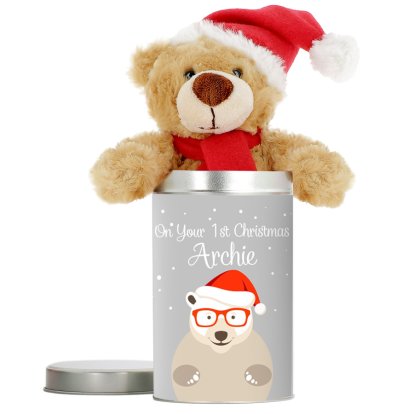 Personalised Christmas Teddy Bear in a Tin
