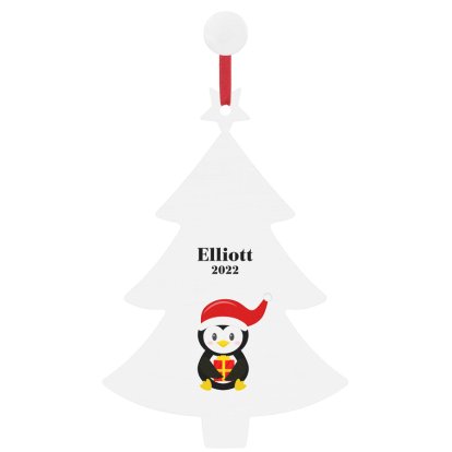 Personalised Christmas Tree Shape Decoration - Penguin