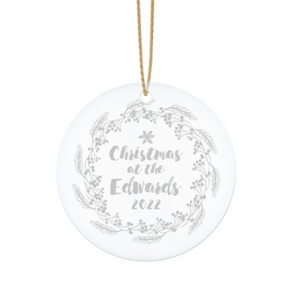 Personalised Christmas Wreath Glass Round Decoration