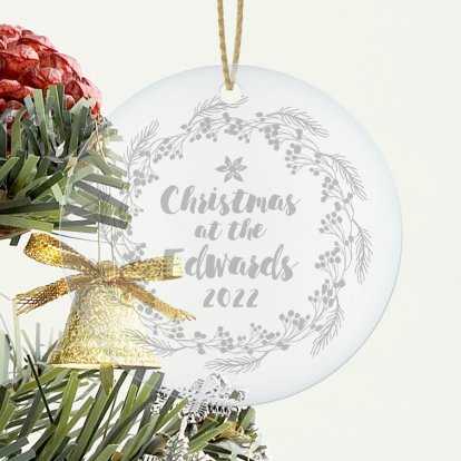 Personalised Christmas Wreath Glass Round Decoration