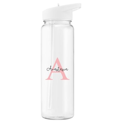Personalised Clear Water Bottle - Pink Initial & Name 