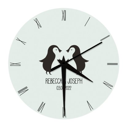 Personalised Clock - Loving Penguins