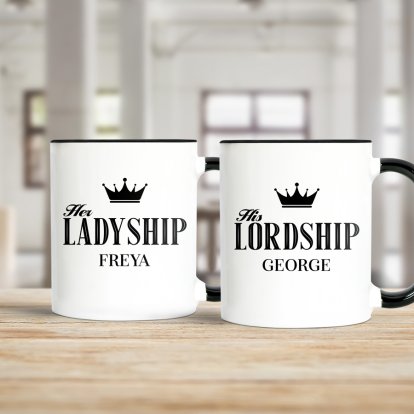 Personalised Coloured Mug Set - Her Ladyship & His Lordship 