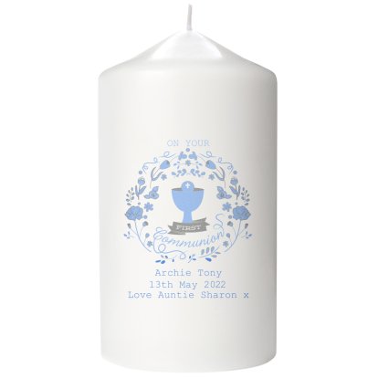 Personalised Communion Candle - Blue