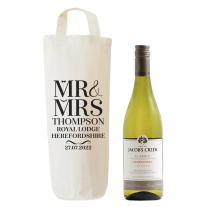 Personalised Cotton Bottle Bag - Elegant Wedding Design