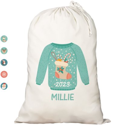 Personalised Cotton Christmas Sack - Festive Sweaters