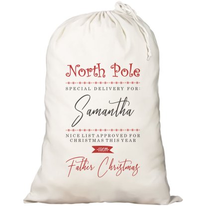 Personalised Cotton Christmas Sack - North Pole