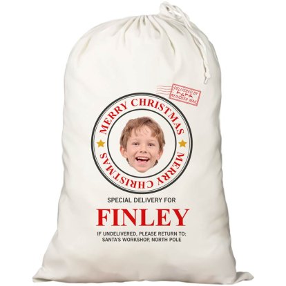 Personalised Cotton Christmas Sack with Face on it