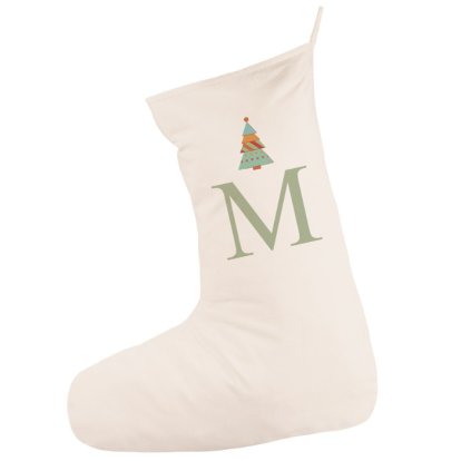 Personalised Cotton Initial and Tree Christmas Stocking