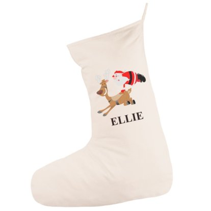 Personalised Cotton Santa and Rudolph Christmas Stocking