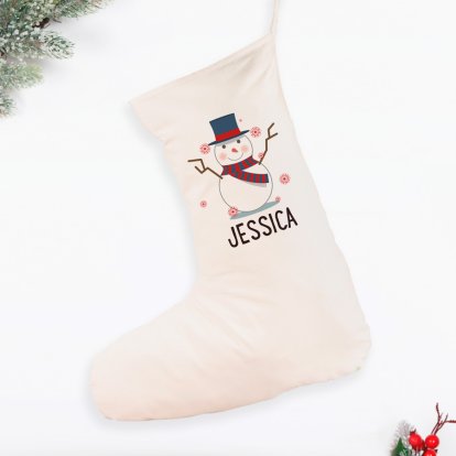 Personalised Cotton Snowman Christmas Stocking