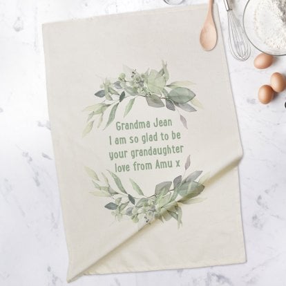 Personalised Cotton Tea Towel - Floral Message