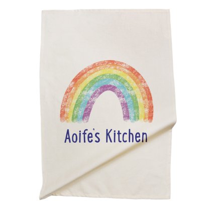Personalised Cotton Tea Towel - Rainbow Design