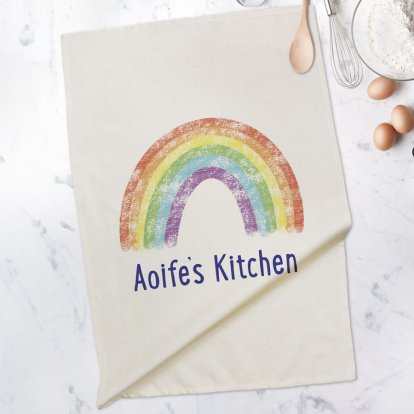 Personalised Cotton Tea Towel - Rainbow Design