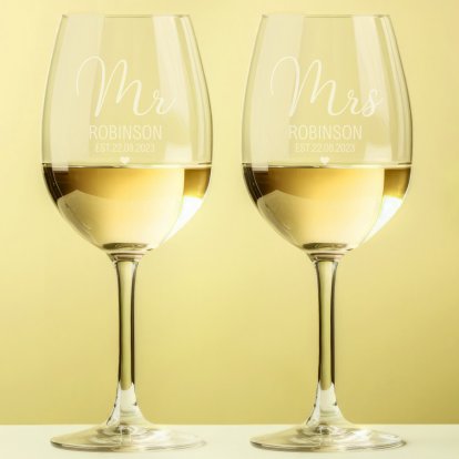 Personalised Couples Wine Glass Set - Wedding Day