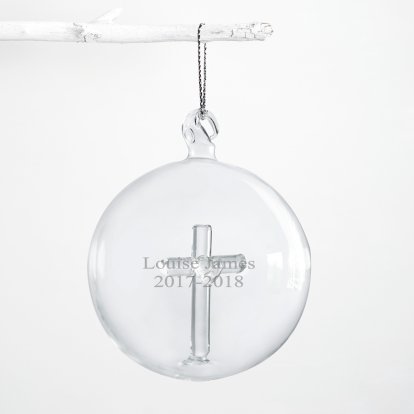Personalised Cross Glass Bauble Photo 2