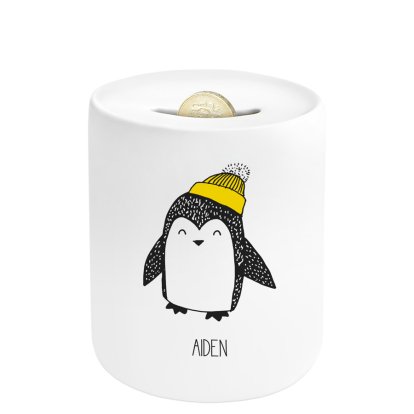 Personalised Cute Penguin Ceramic Money Box for Boys 