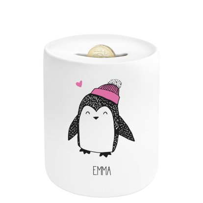 Personalised Cute Penguin Ceramic Money Box for Girls 