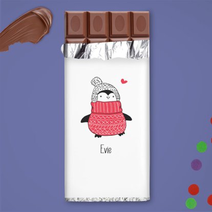 Personalised Cute Penguin Chocolate Bar for Girls
