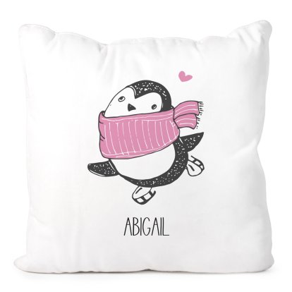 Personalised Cute Penguin Cushion Cover for Girls Skating Penguin