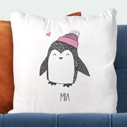 Personalised Cute Penguin Cushion Cover for Girls 