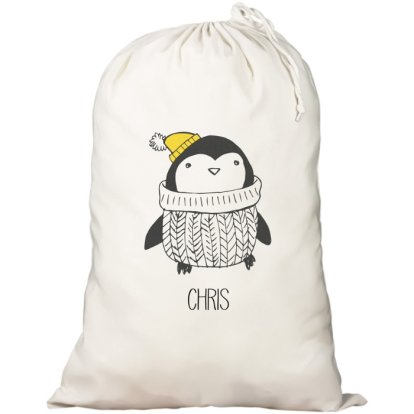 Personalised Cute Penguin Cotton Sack for Boys Snug Penguin