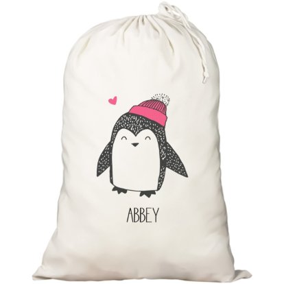 Personalised Cute Penguin Cotton Sack for Girls Cute Penguin