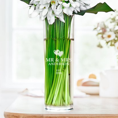 Personalised Cylinder Vase - Two Hearts