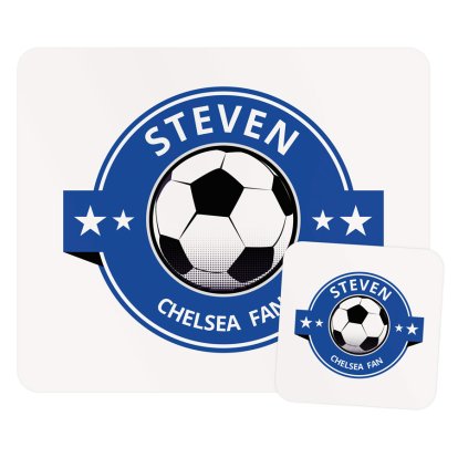 Personalised Dark Blue Football Fan Placemat and Coaster Set