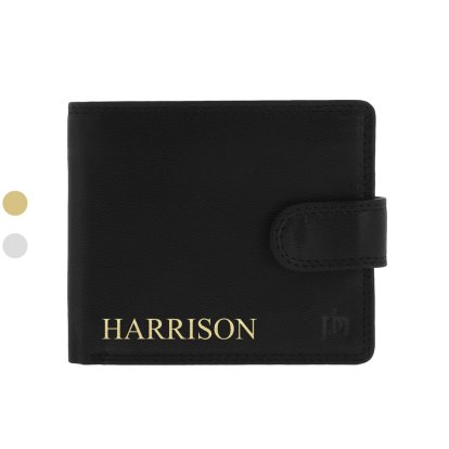 Personalised Debossed Black Leather Wallet
