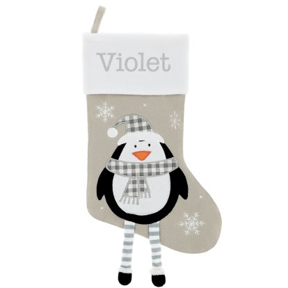Personalised Deluxe Embroidered Christmas Penguin Stocking