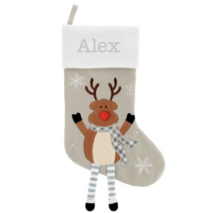 Personalised Deluxe Embroidered Christmas Reindeer Stocking