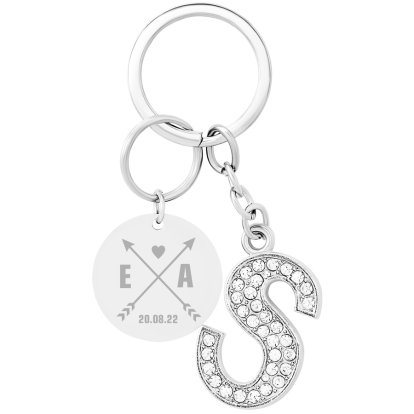 Personalised Diamante Letter Keyring - Initials Arrows