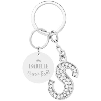 Personalised Diamante Letter Keyring - Queen Bee