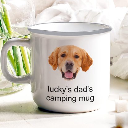 Personalised Dog Face & Message Enamel Mug 
