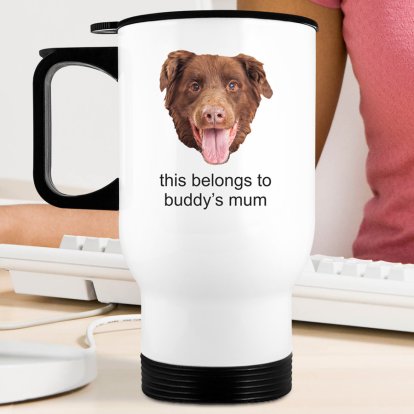 Personalised Dog Face & Message Travel Mug 