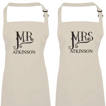 Personalised Dotty Mr and Mrs Apron Set