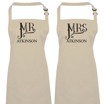 Personalised Dotty Mr and Mrs Apron Set 