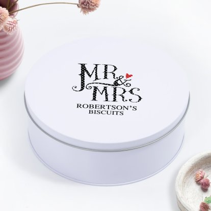 Personalised Dotty Mr and Mrs Biscuits Tin