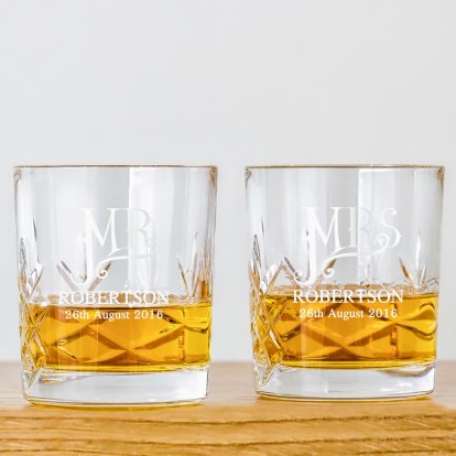Personalised Dotty Mr and Mrs Glass Tumbler Set