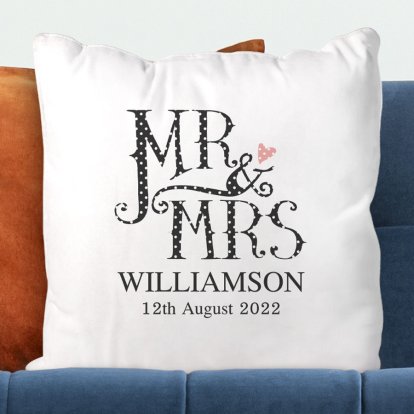 Personalised Dotty Mr and Mrs Cushion Cover 